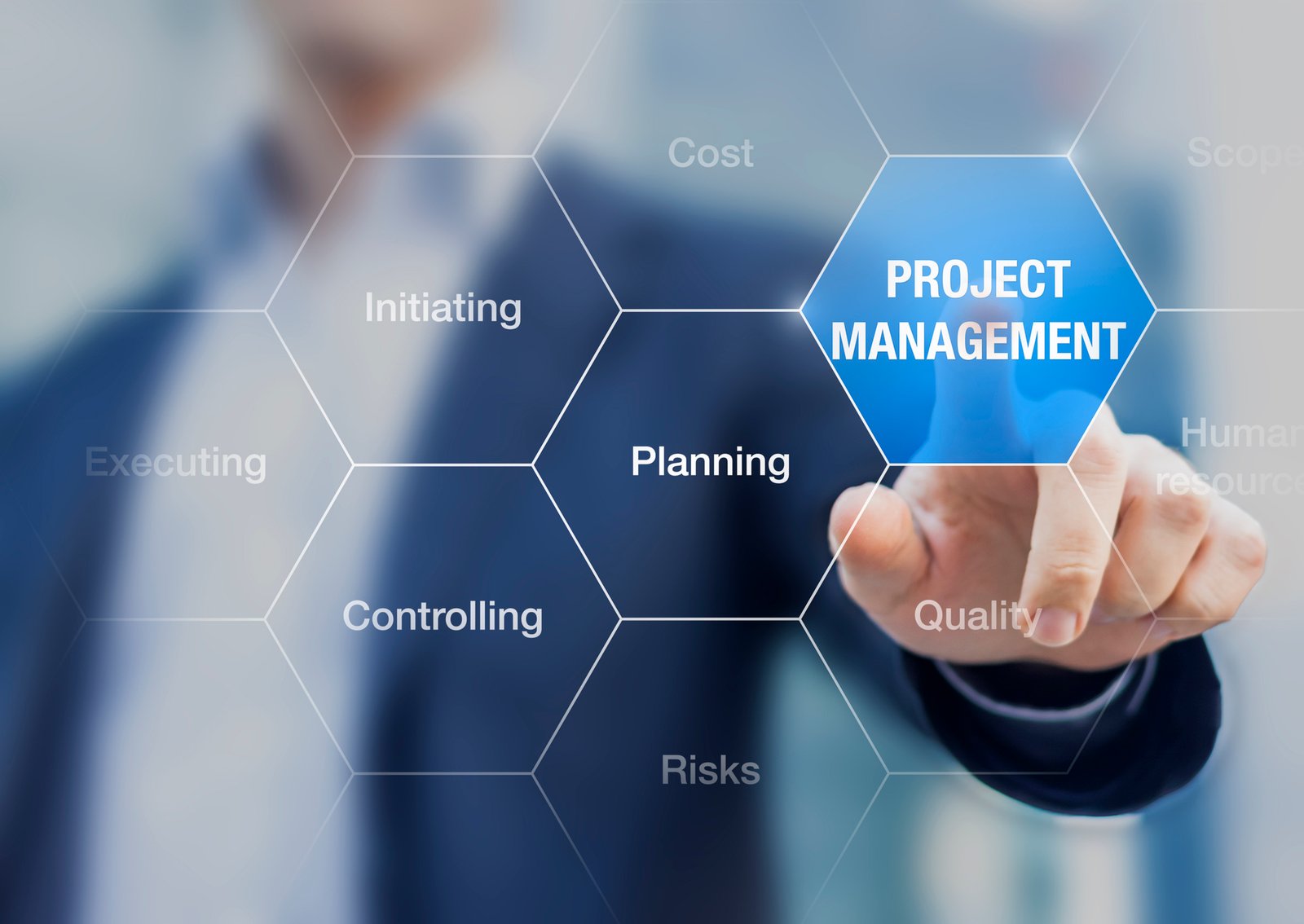 Consultant presentation about project management, planning, time, scope and risks